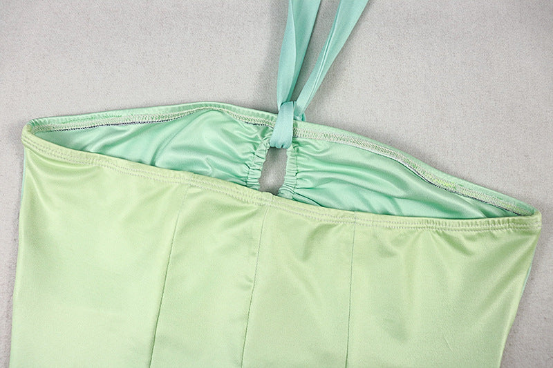 Turquoise Floral Ombre Halter Maxi Dress - Ruched Cutout A-Line Dress