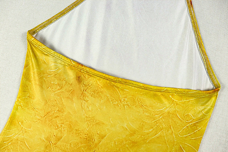 Yellow Backless Turtleneck Fishtail Dress: Slim Fit Sheath Maxi Gown