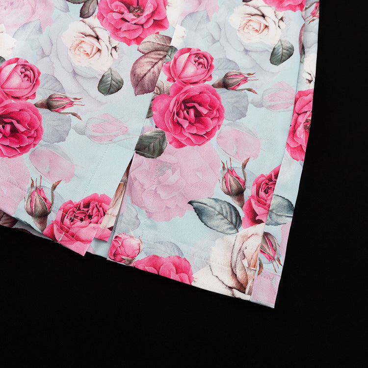 Women’s Two Piece Skirt Set – Floral Collared Top and Short Skirt