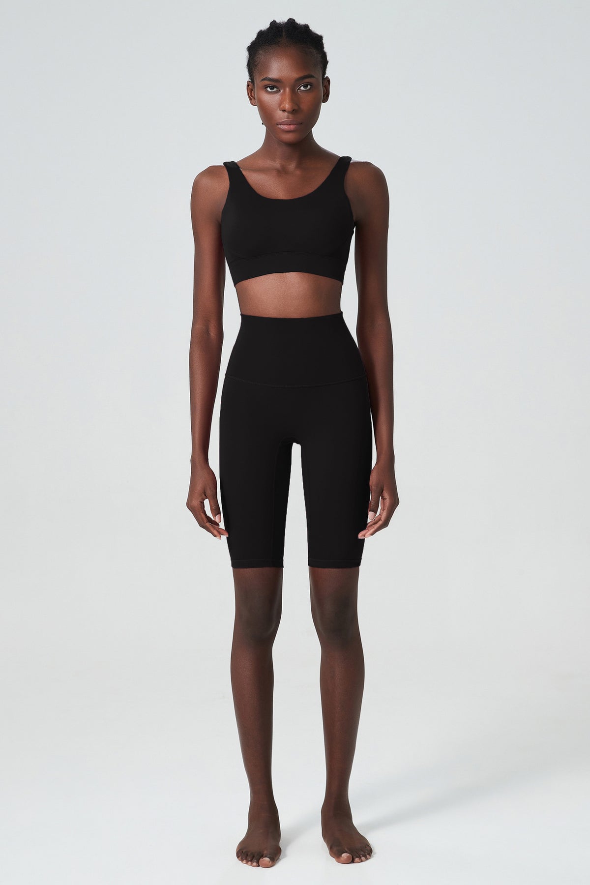 Women's Deep U-Back Yoga Set – Built-In Bra Top & High Waist Shorts