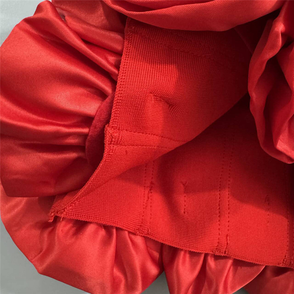Red Floral Bandage Mini Dress: Halter Backless Lace Trim