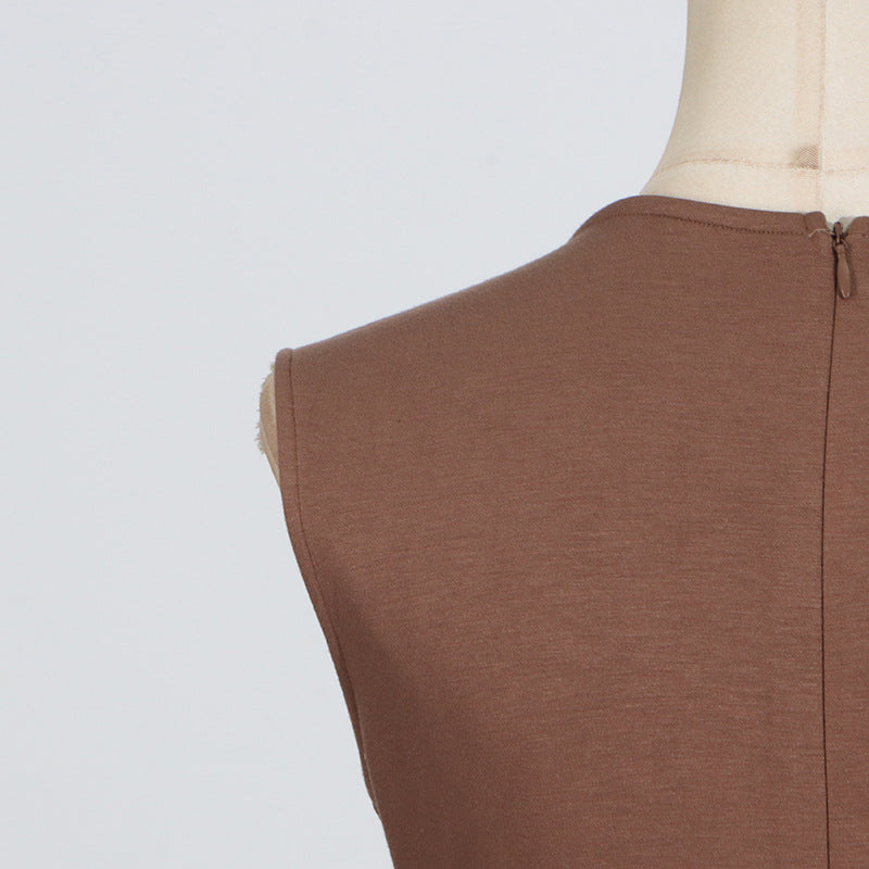Brown Elegant Pleated V-Neck Maxi Dress