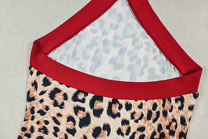 Leopard Print Halter Backless Maxi Dress | Slim Fit Bodycon Formal Dress | Animal Print