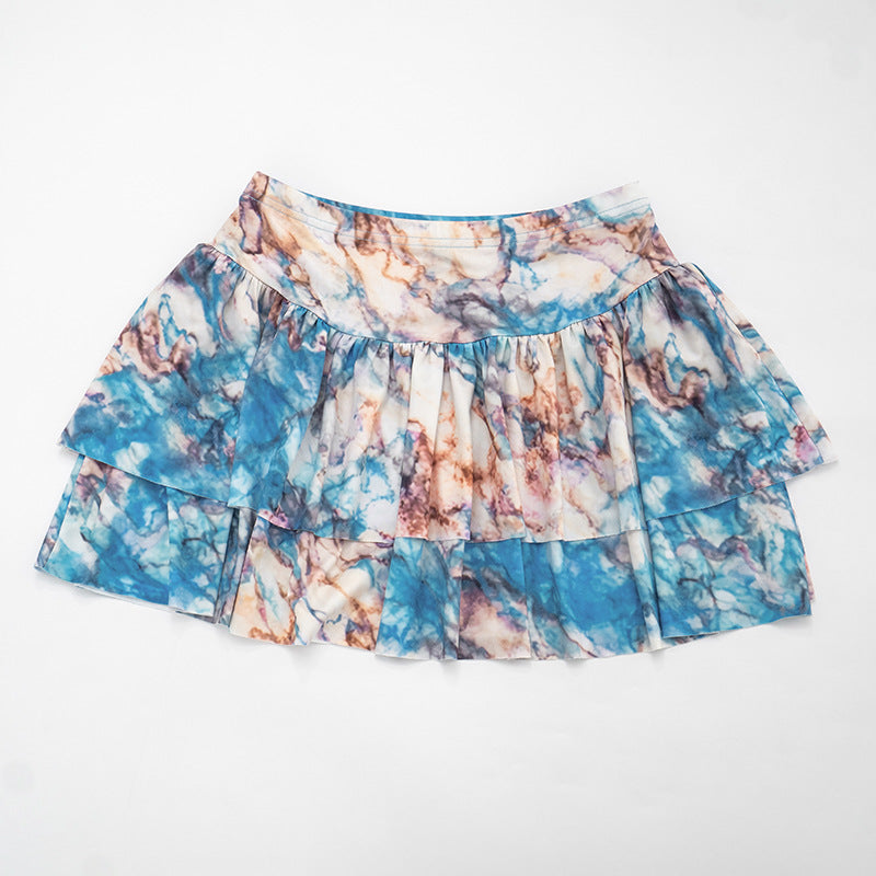 Floral Print Halter Neck Cutout Backless Crop Top & Ruffle Midi Skirt Set | Sleeveless Boho Two-Piece Set | Blue | Sizes S-L