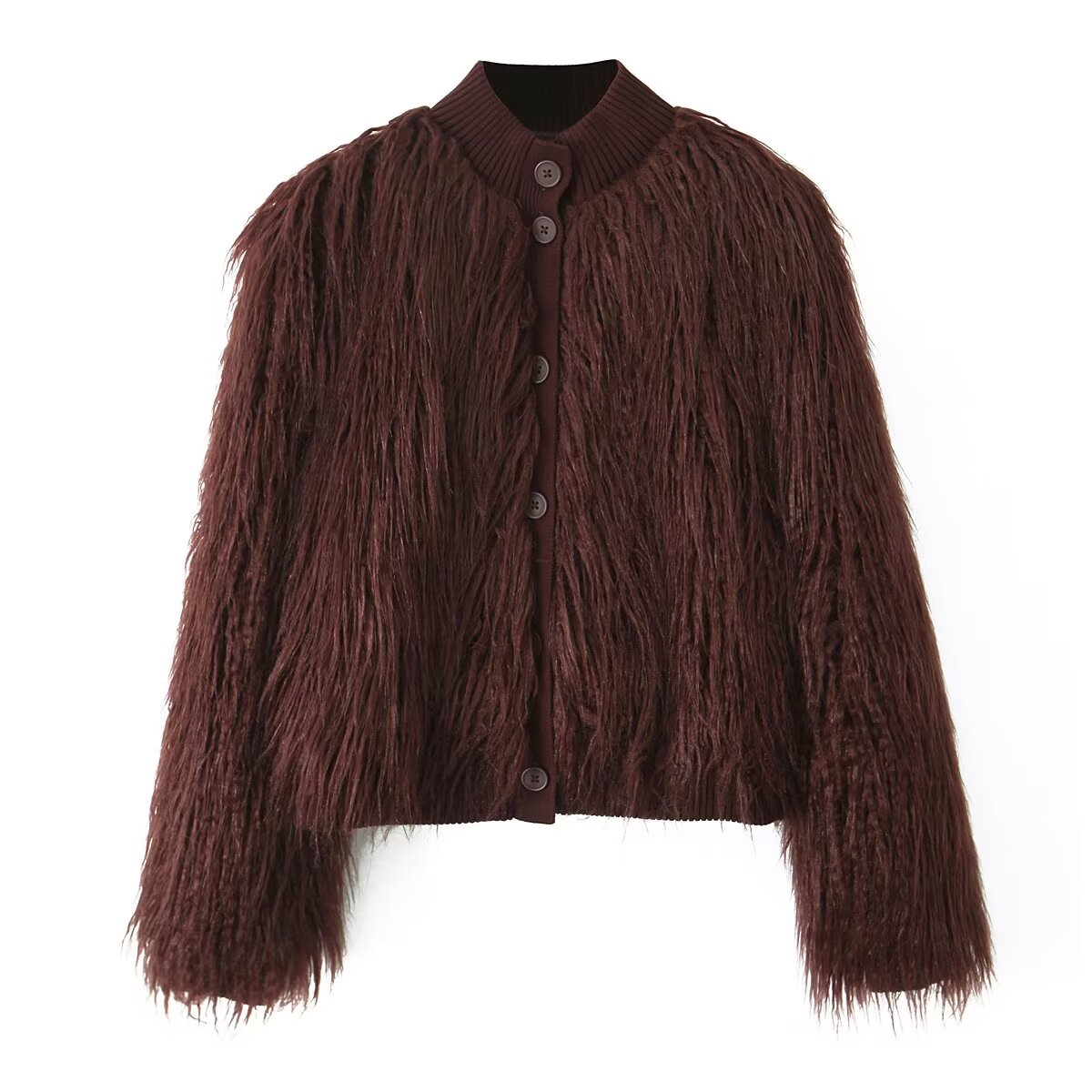 Burgundy Faux Fur Knit Coat: Retro Look Teddy Bear Sweater Jacket