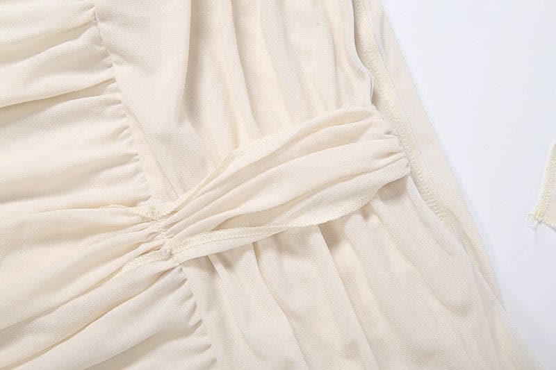 Apricot Chiffon Lace Collar Blouse & Midi Skirt Set - Ruched Ruffle V-Neck 2-Piece Set
