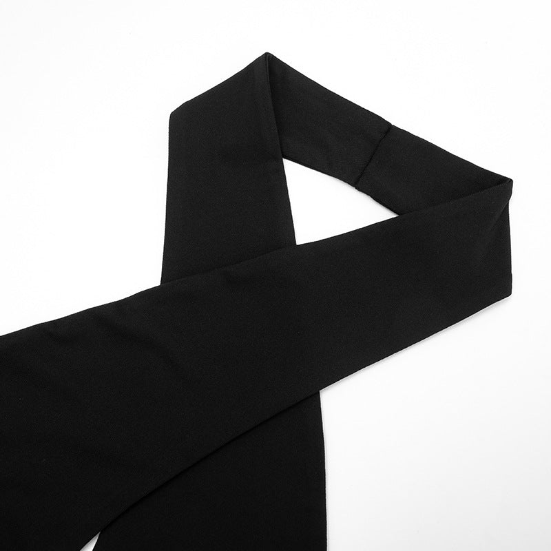 Black Hollow Out Cutout Maxi Dress – Sexy Halter Lace Long Sleeve Bodycon Dress