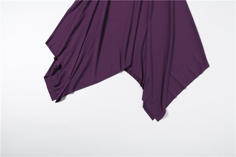 Deep V-Neck Ruched Twisted Crop Top & Asymmetric Midi Skirt Set | Sleeveless Two-Piece Set | Purple | Sizes S-L