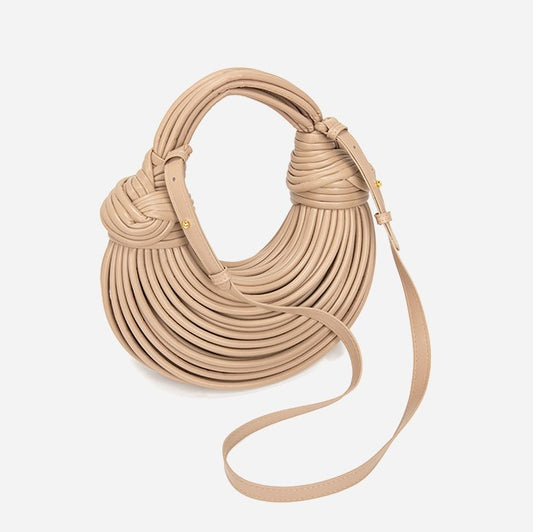 Hand-Woven Faux Leather Crescent Bag