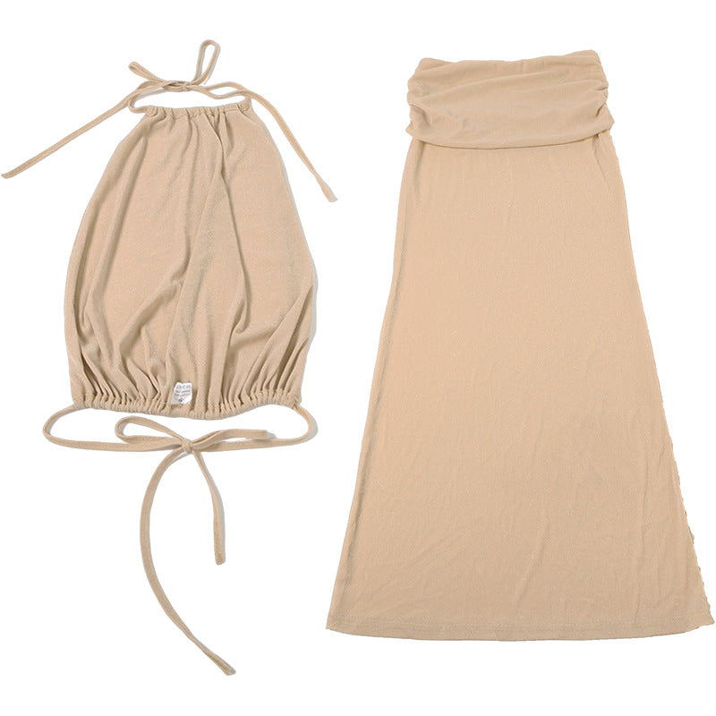Sexy Backless Two-Piece Halter Skirt Set – Summer Outfit