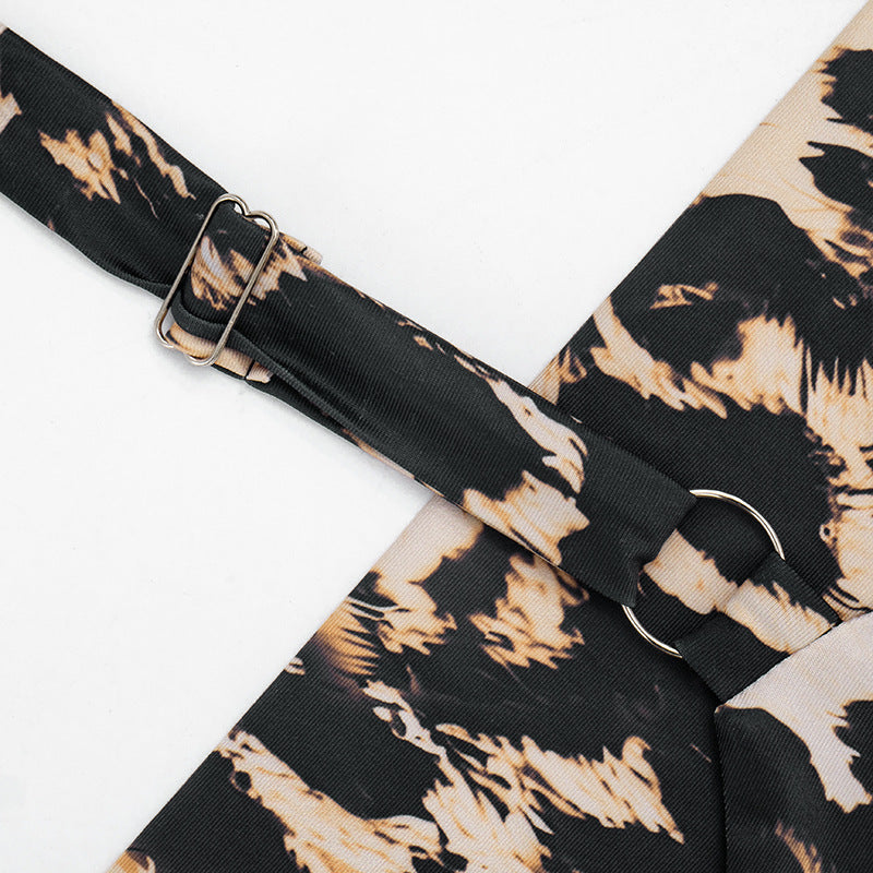 Leopard Print Two-Piece Set - Backless Halter Top & Cropped Pants