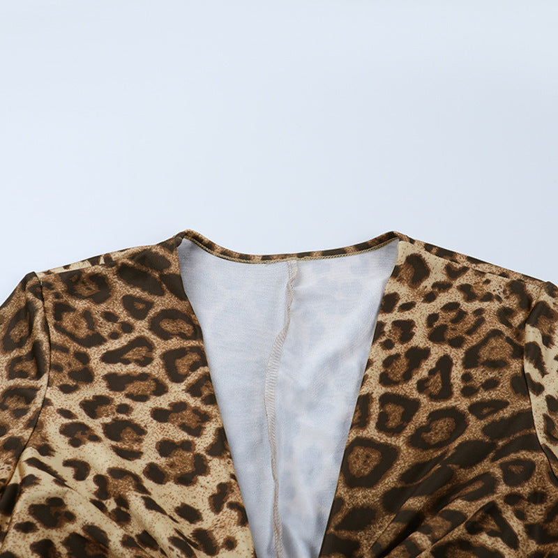 Leopard Print Maxi Dress: Long Sleeve Twist Front Bodycon Gown