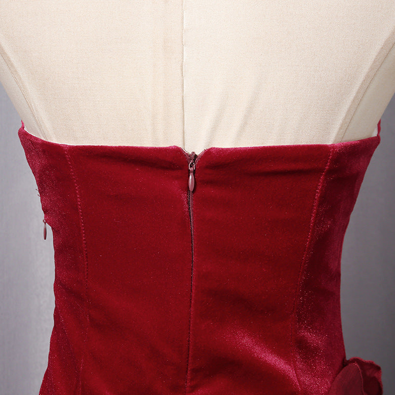 🍷 Ruby Luxe Rhinestone Ruffle High-Low Dress