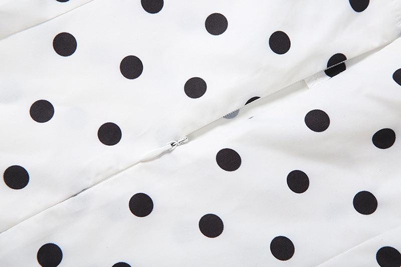 Polka Dot Halter Mini Dress | Ruched Asymmetric A-Line Party Dress | Beige