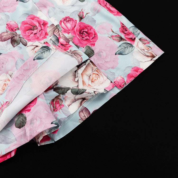 Women’s Two Piece Skirt Set – Floral Collared Top and Short Skirt