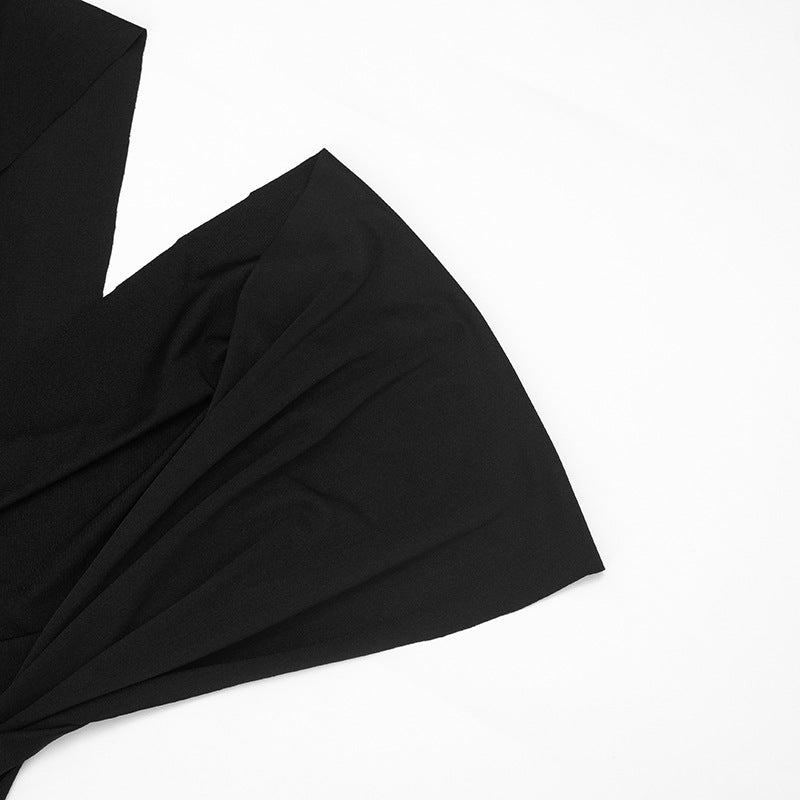 Women’s V-Neck Cutout Bodycon Midi Dress – Slim Fit Pleated Hollow-Out Party Dress