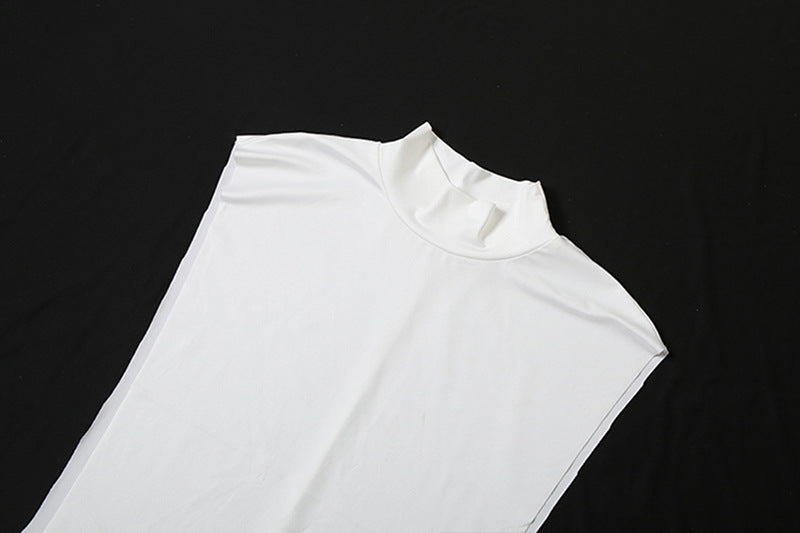 Women’s White Slim Fit Sleeveless Maxi Dress – Turtleneck A-Line Party Two-Piece Set