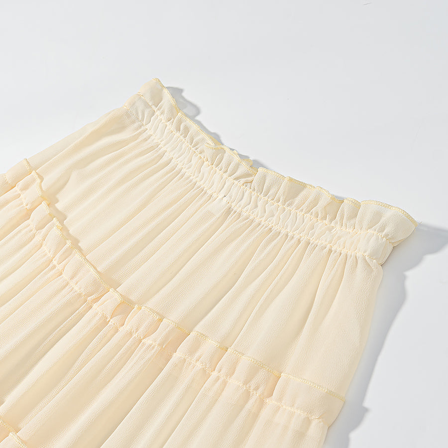 Off Shoulder Ruffle Lace Crop Top & Maxi Skirt Set | Long Sleeve Boho Vacation Two-Piece Set | Apricot | Sizes S-L