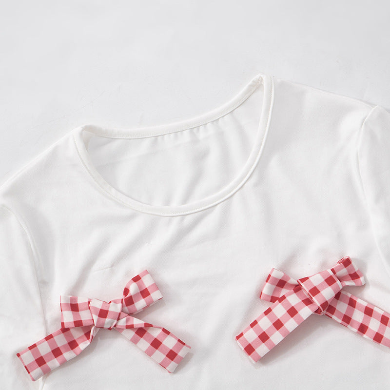 Plaid Bow-Decorated Two-Piece Set