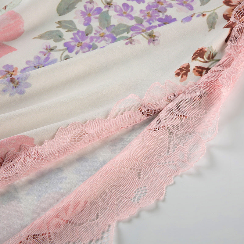 Pink Boho Cutout Maxi Dress - V-Neck Backless Floral Patchwork Vacation Dress