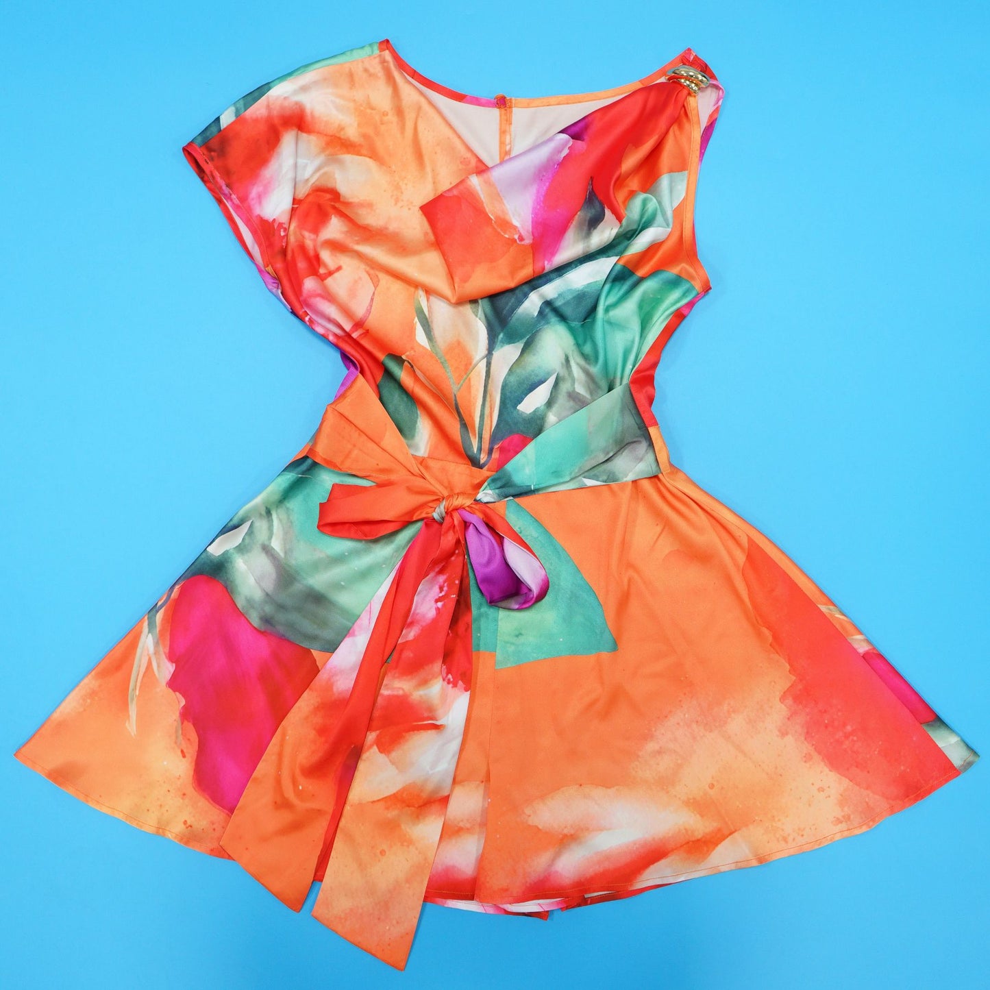Women’s Elegant One-Shoulder Backless Jumpsuit – Asymmetric Printed Belted Sleeveless Romper