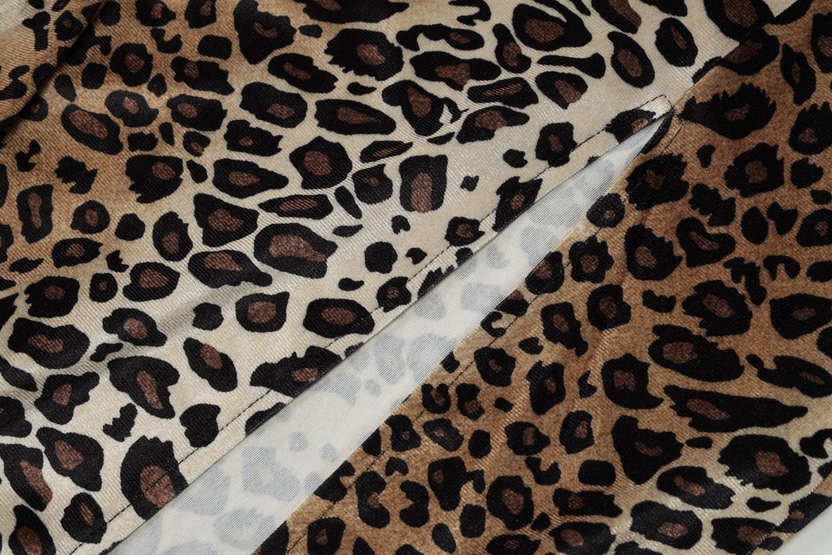 Leopard Print Halter Dress: Backless High Split Bodycon