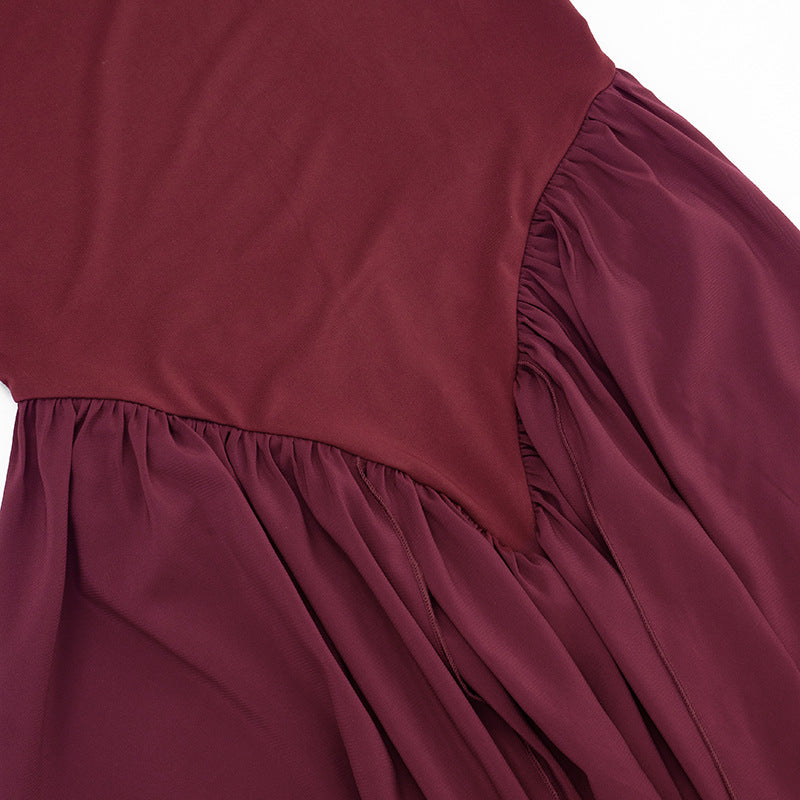 Wine Red Ruched Maxi Dress - Sleeveless Side Split A-Line Dress