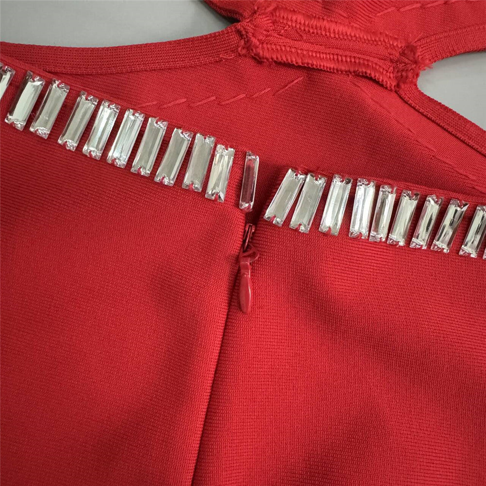 Rhinestone Cutout Bandage Dress: Long Sleeve Hollow-Out Bodycon