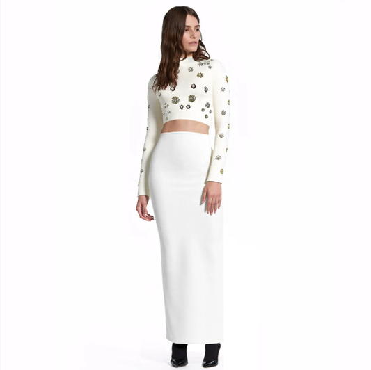 Elegant Rhinestone Crop Top & Maxi Skirt Set