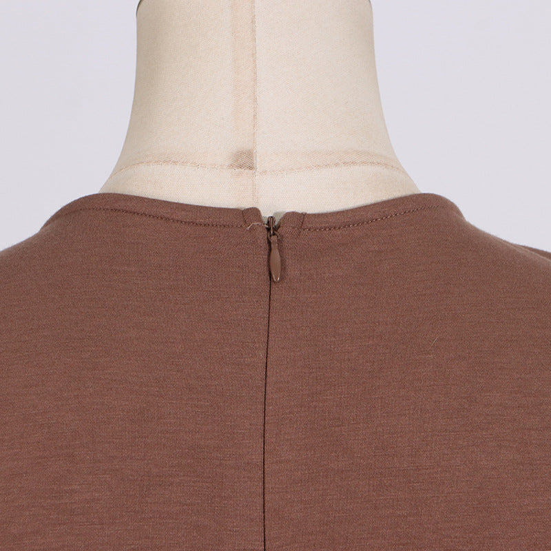 Brown Elegant Pleated V-Neck Maxi Dress