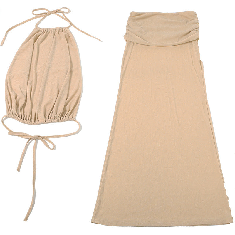 Sexy Backless Two-Piece Halter Skirt Set – Summer Outfit