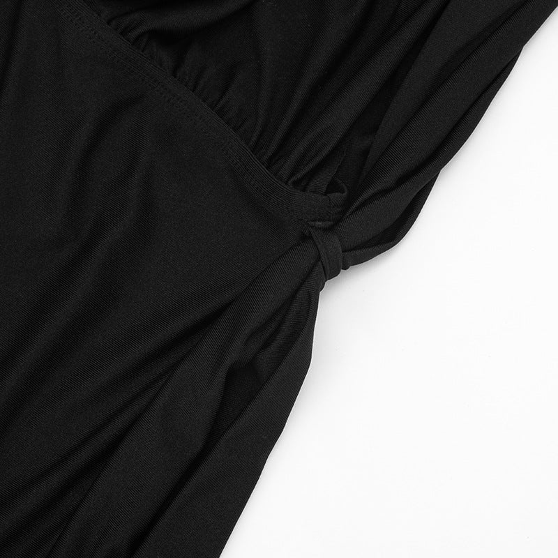 Women’s V-Neck Cutout Bodycon Midi Dress – Slim Fit Pleated Hollow-Out Party Dress