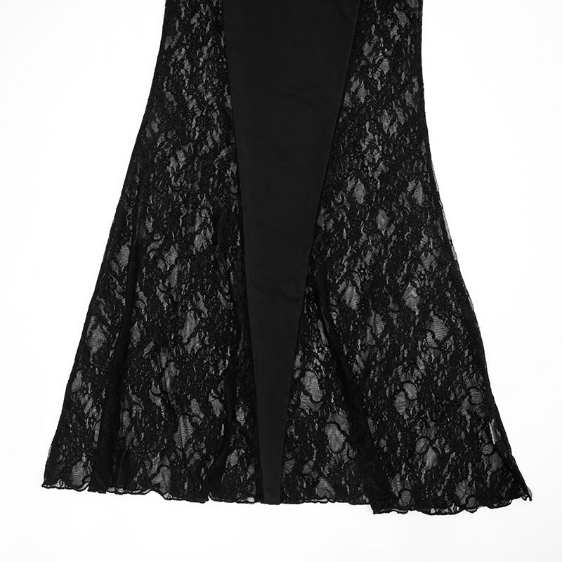 Black Hollow Out Cutout Maxi Dress – Sexy Halter Lace Long Sleeve Bodycon Dress