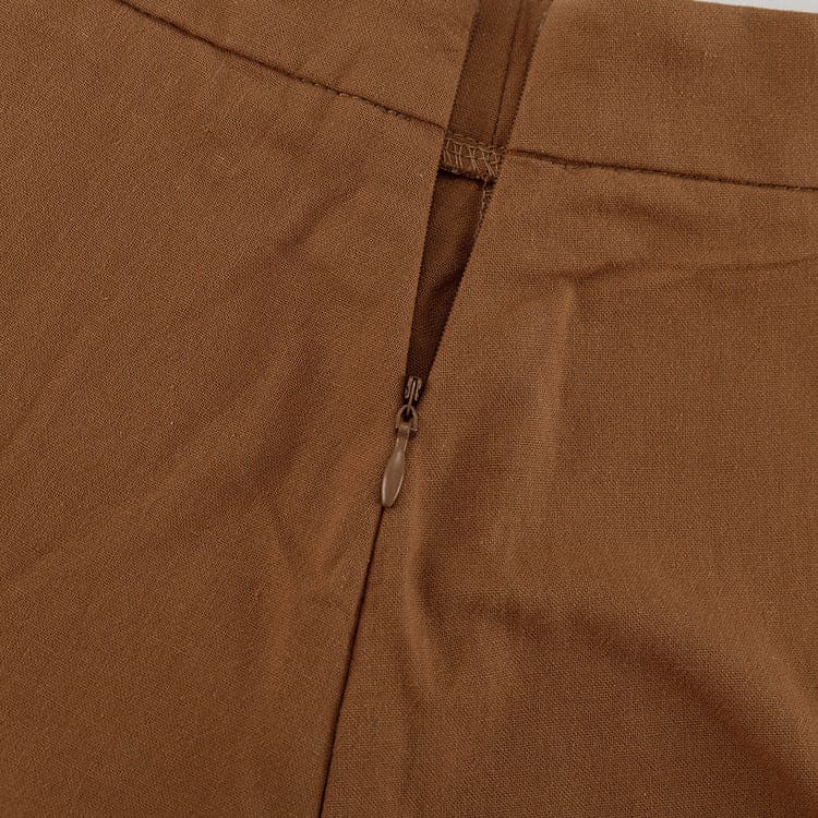 Brown Cotton Crop Top & High-Waist Maxi Skirt Set - Long Sleeve Elegant 2-Piece Set