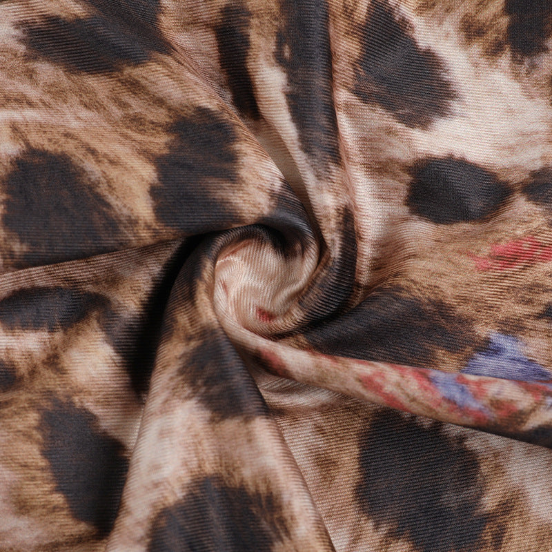 Summer Backless Animal Print Maxi Dress - Ruched Cowl Neck Bodycon