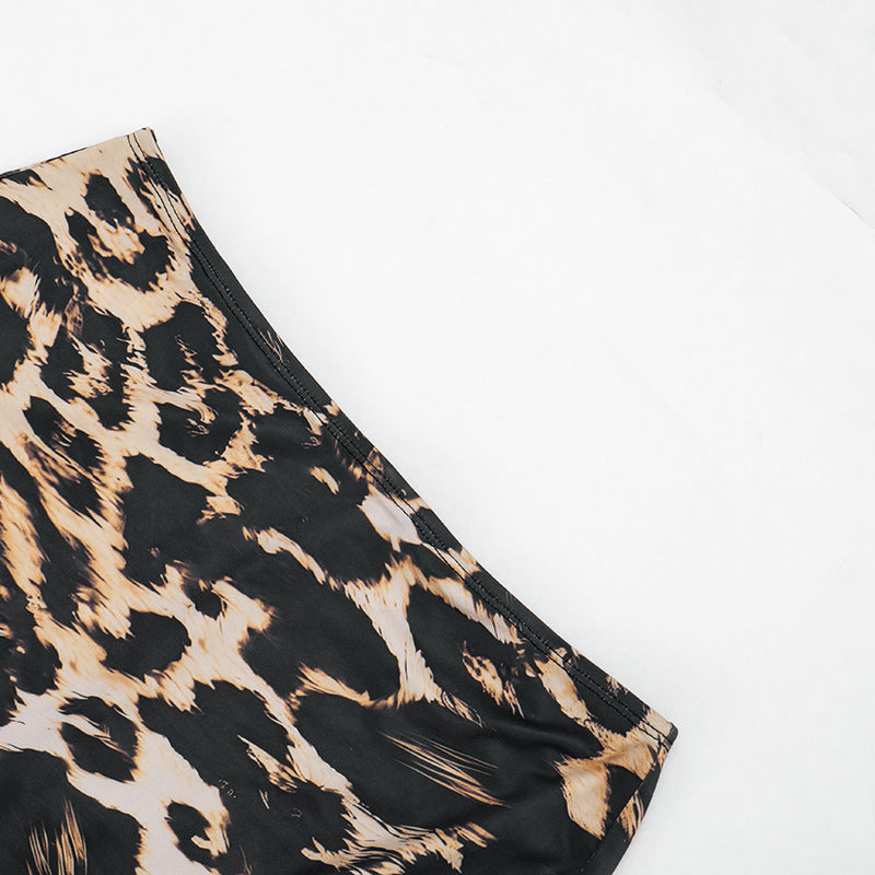 Leopard Print Two-Piece Set - Backless Halter Top & Cropped Pants