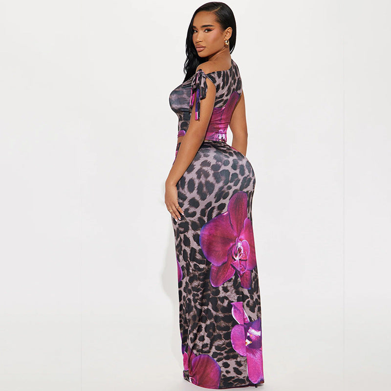 Printed One-Shoulder Two-Piece Set – Sexy & Elegant Summer Look