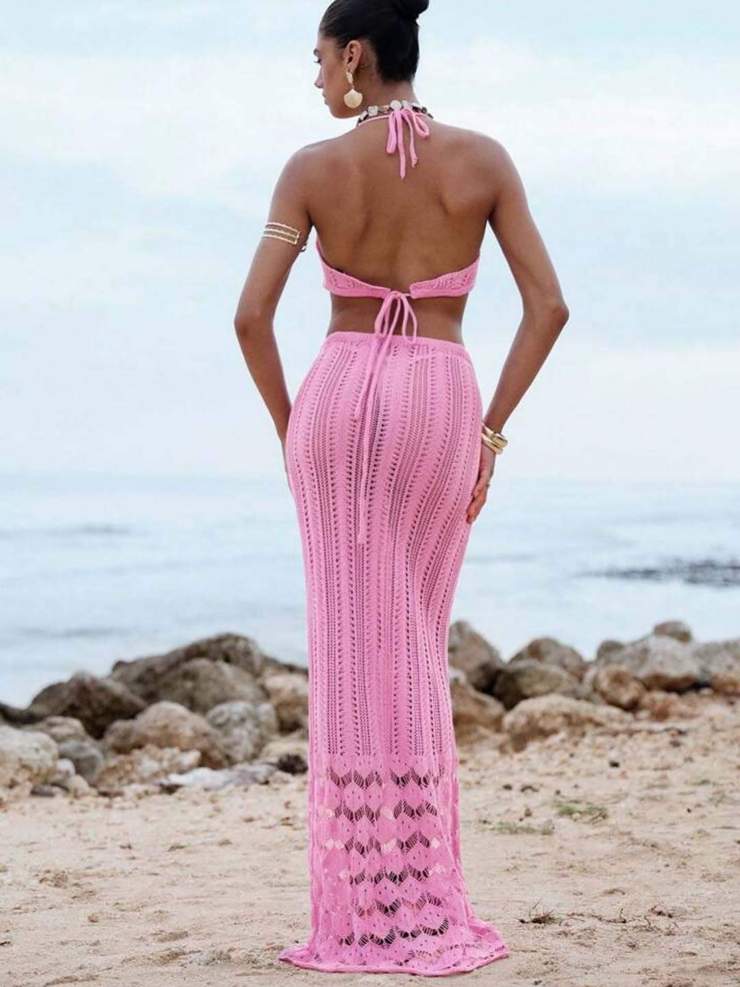 3D Floral Halter Tie Maxi Swimsuit Dress | Boho Vacation Cover-Up Swimwear | 3 Colors | Sizes S-XL