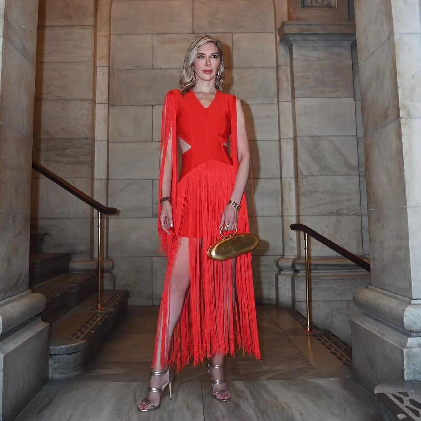 Red Tassel Cocktail Dress: Sexy V-Neck Sleeveless Party Mini