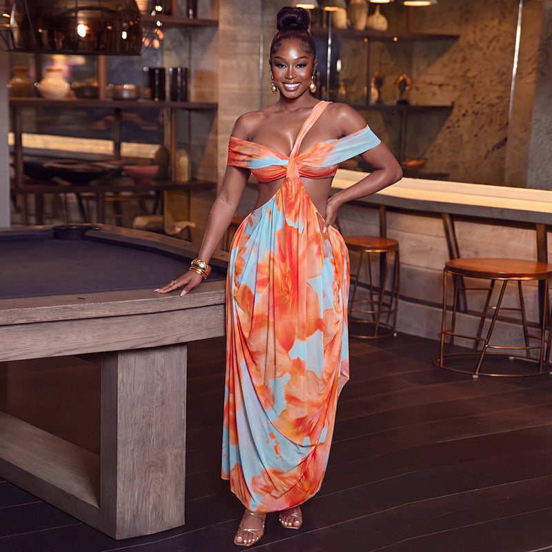Floral Asymmetric Cutout Backless Maxi Dress | Sleeveless Ruched Vacation Maxi Dress | Sizes S-L