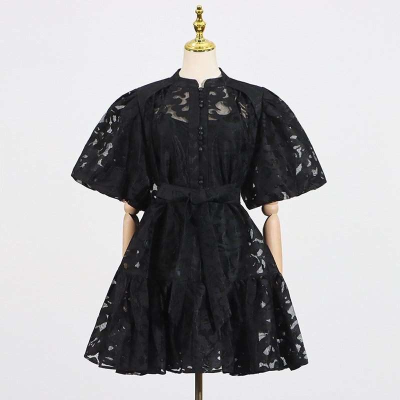 🌸 Camille Printed Lace-Up A-Line Dress