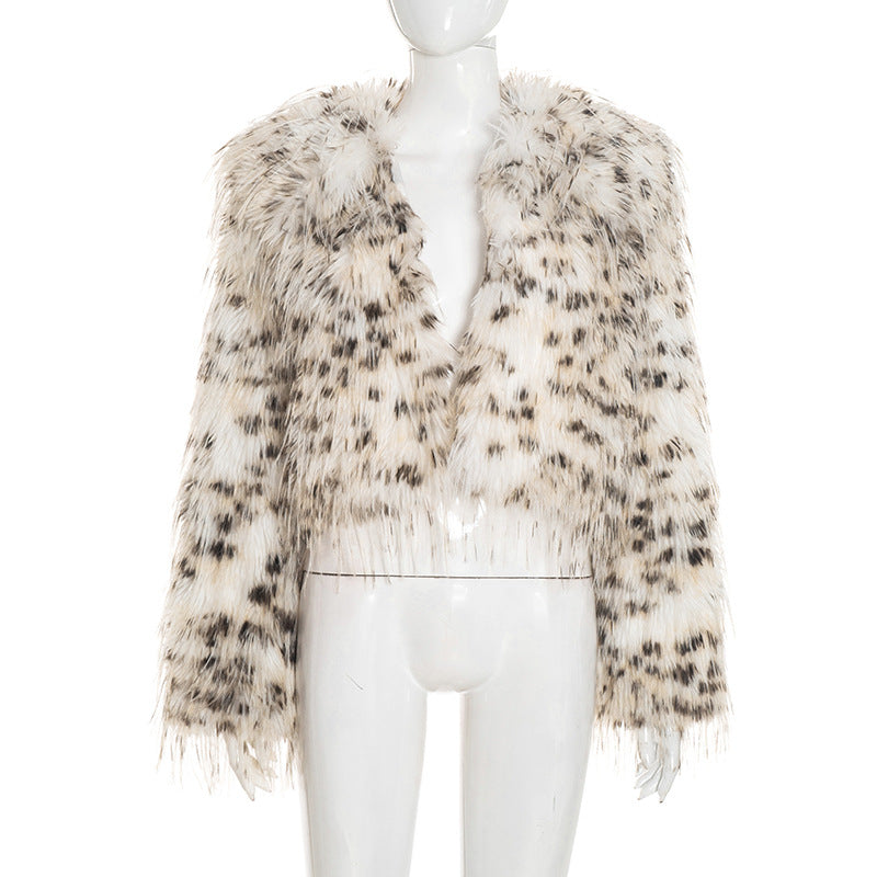 Women’s Leopard Print Faux Fur Collar Cardigan – Fall/Winter Casual Outerwear