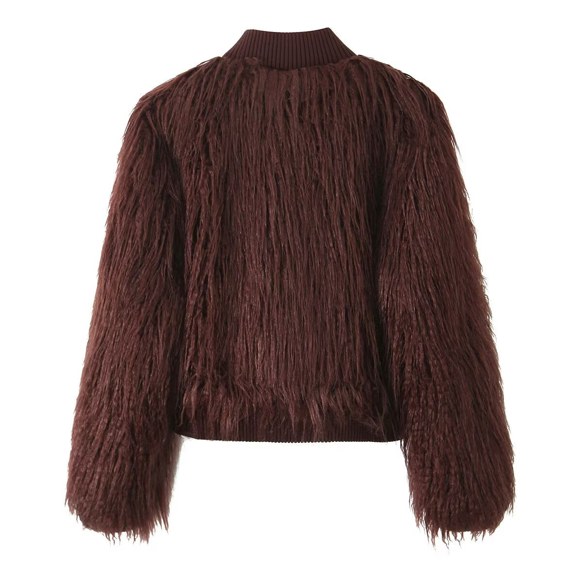 Burgundy Faux Fur Knit Coat: Retro Look Teddy Bear Sweater Jacket