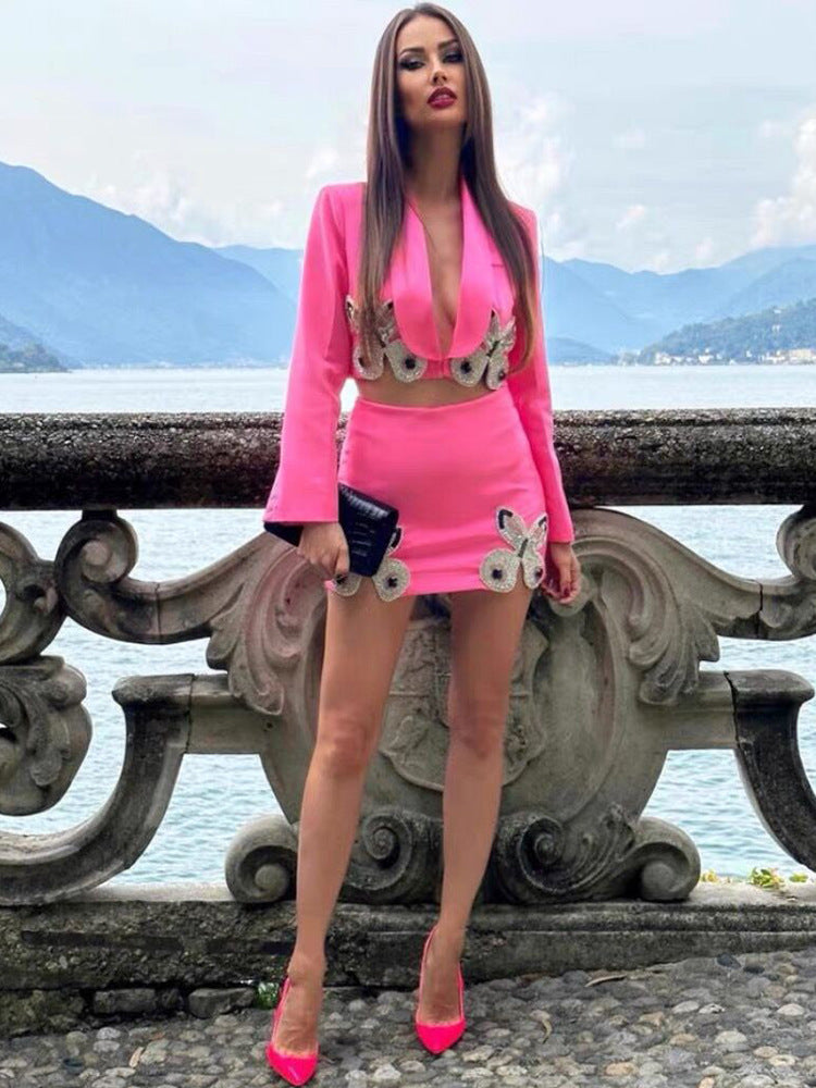 Sparkly Two-Piece Mini Skirt Set