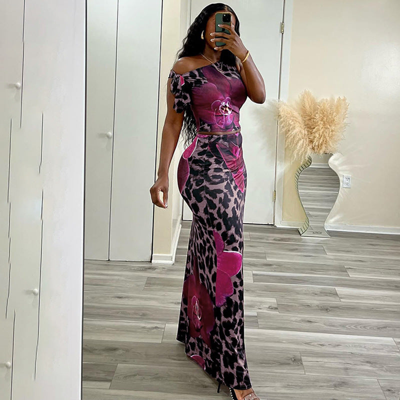 Printed One-Shoulder Two-Piece Set – Sexy & Elegant Summer Look