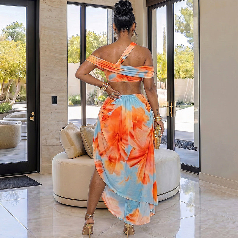 Floral Asymmetric Cutout Backless Maxi Dress | Sleeveless Ruched Vacation Maxi Dress | Sizes S-L