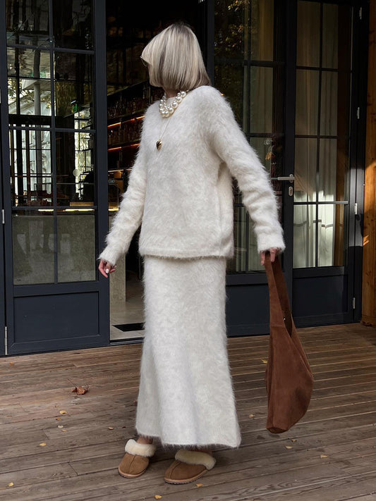 Elegant Knitted Sweater Skirt Set