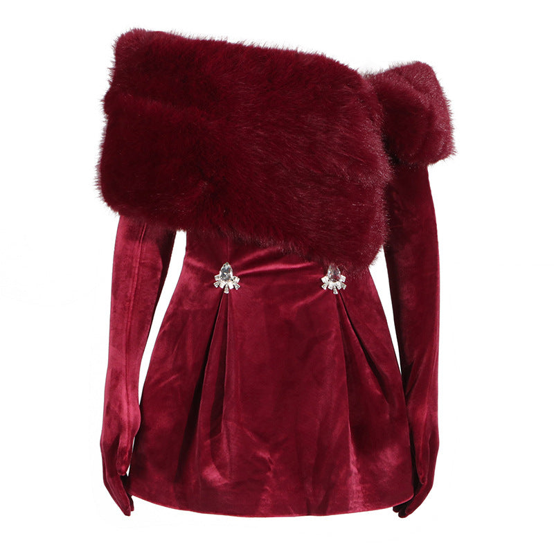 Sexy Velvet Rhinestone Tube Top Dress