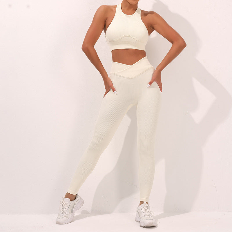 Women's Cutout Beauty Back Yoga Set – Cross-Thread Sports Vest & Low Rise Leggings