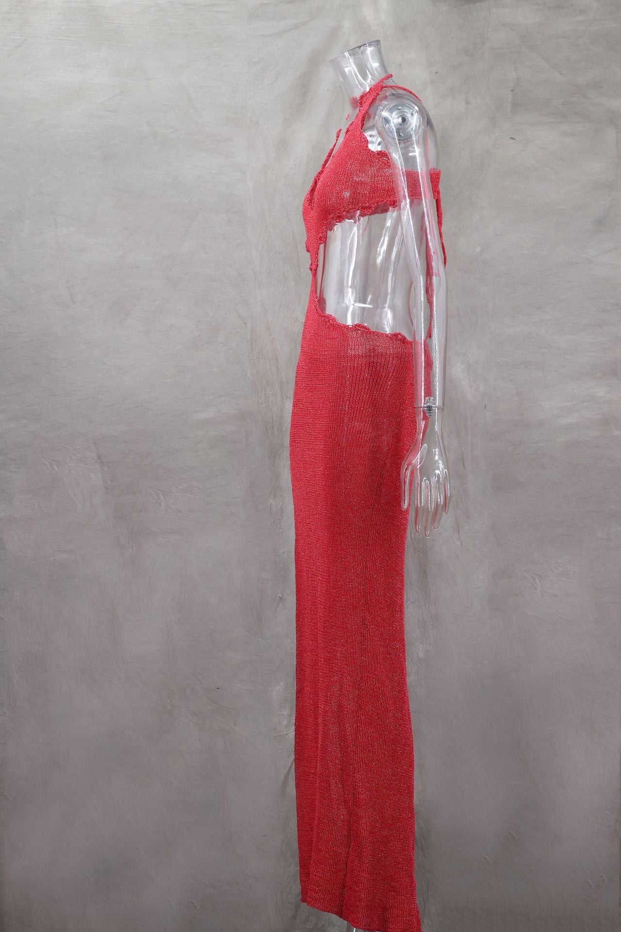 Boho Halter Maxi Dress - Deep V Backless Crochet Lace-Up Vacation Dress